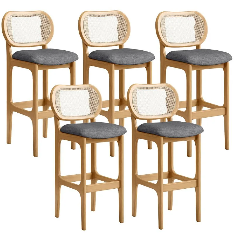 Kit 05 Banquetas Altas Para Cozinha Bancada Sala Tela Betta Fixa L02 Linho Cinza Escuro - Lyam - Lyam Decor