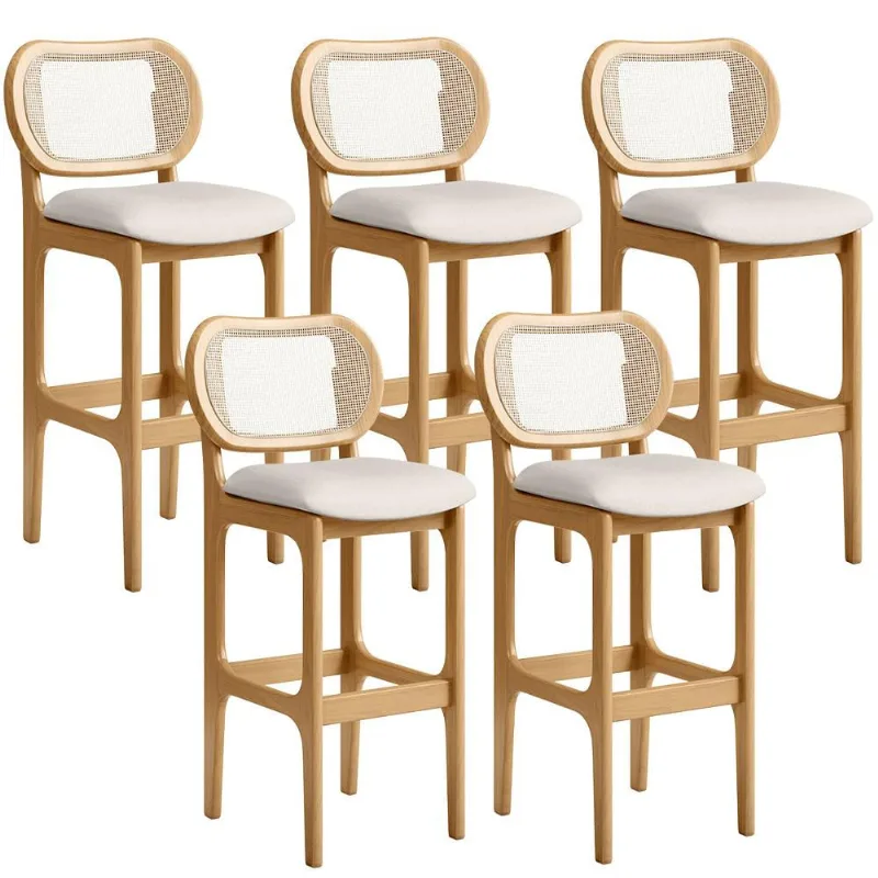 Kit 05 Banquetas Altas Para Cozinha Bancada Sala Tela Betta Fixa L02 Linho Cru - Lyam - Lyam Decor
