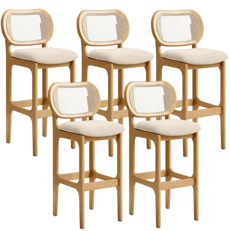 Kit 05 Banquetas Altas Para Cozinha Bancada Sala Tela Betta Fixa L02 Suede Bege - Lyam - Lyam Decor