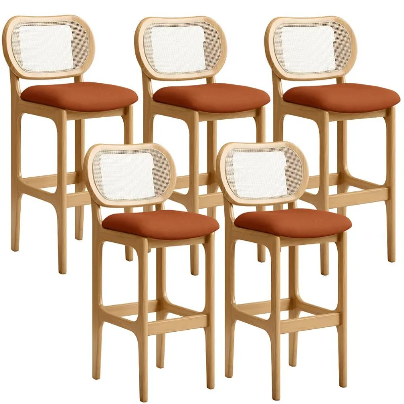 Kit 05 Banquetas Altas Para Cozinha Bancada Sala Tela Betta Fixa L02 Tecido Terracota - Lyam - Lyam Decor