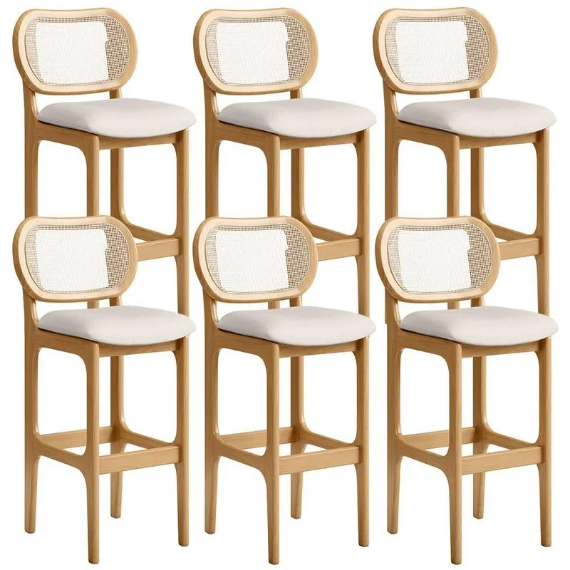 Kit 06 Banquetas Altas Para Cozinha Bancada Sala Tela Betta Fixa L02 Linho Cru - Lyam