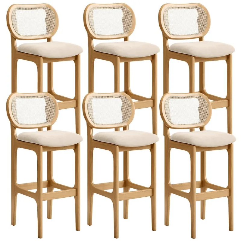 Kit 06 Banquetas Altas Para Cozinha Bancada Sala Tela Betta Fixa L02 Suede Bege - Lyam - Lyam Decor