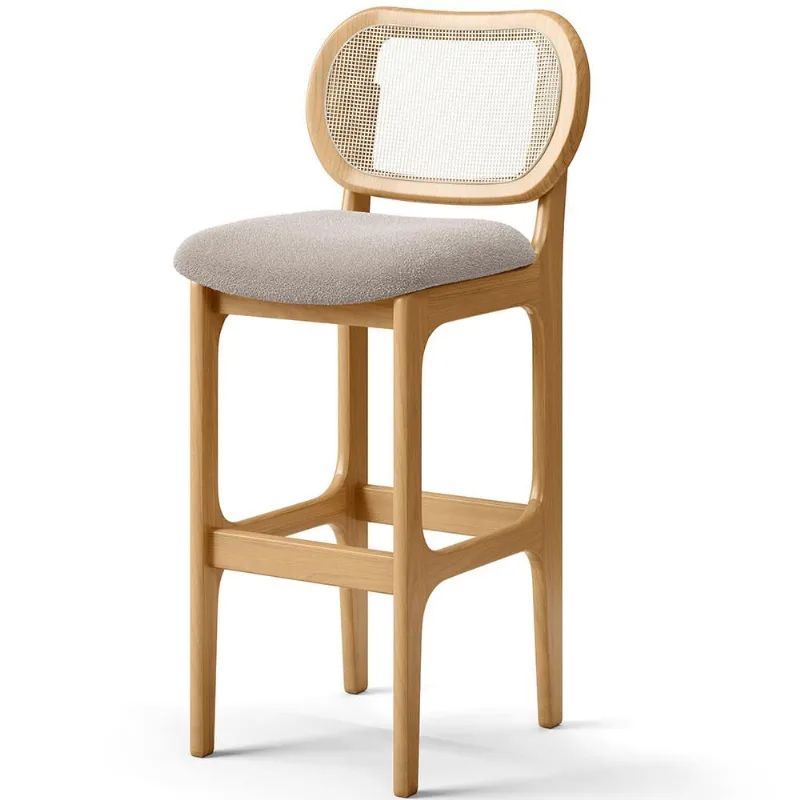 Banqueta Alta Para Cozinha Bancada Sala Tela Betta Fixa L02 Bouclê Creme - Lyam - Lyam Decor