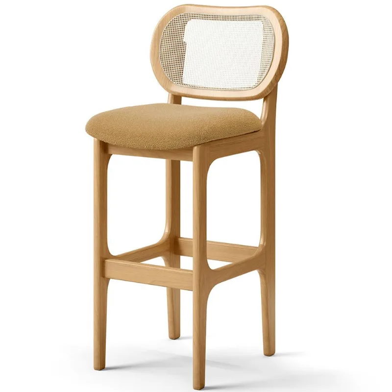 Banqueta Alta Para Cozinha Bancada Sala Tela Betta Fixa L02 Bouclê Mostarda - Lyam - Lyam Decor