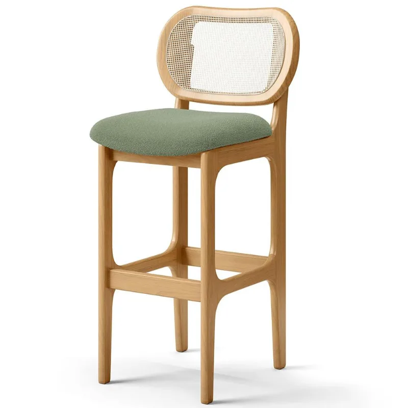 Banqueta Alta Para Cozinha Bancada Sala Tela Betta Fixa L02 Bouclê Oliva - Lyam - Lyam Decor