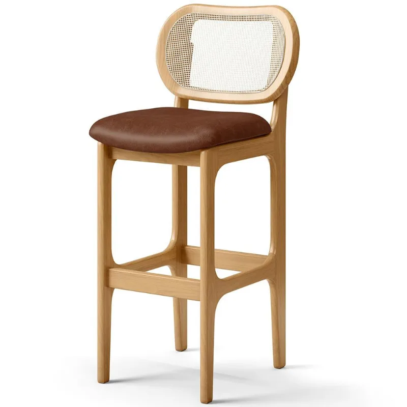 Banqueta Alta Para Cozinha Bancada Sala Tela Betta Fixa L02 Couríssimo Marrom - Lyam - Lyam Decor