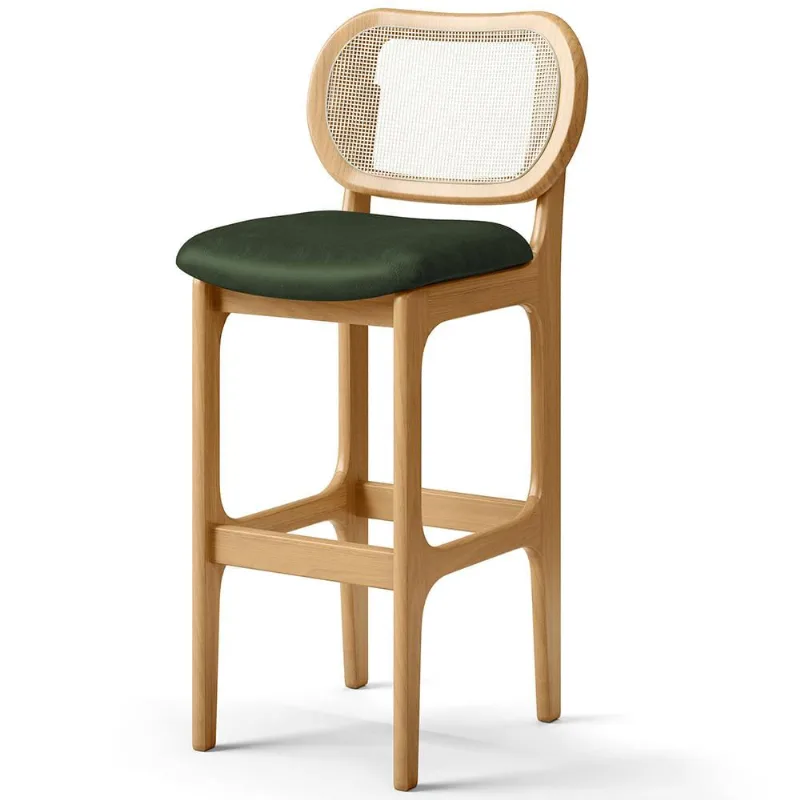 Banqueta Alta Para Cozinha Bancada Sala Tela Betta Fixa L02 Couríssimo Verde Musgo - Lyam - Lyam Decor