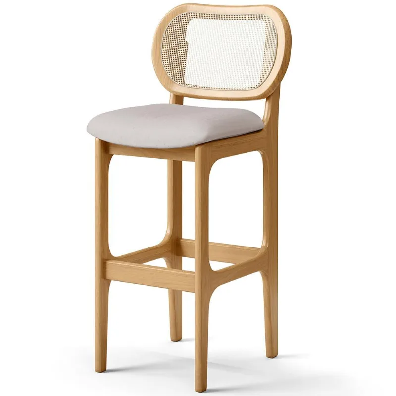Banqueta Alta Para Cozinha Bancada Sala Tela Betta Fixa L02 Linho Bege - Lyam - Lyam Decor