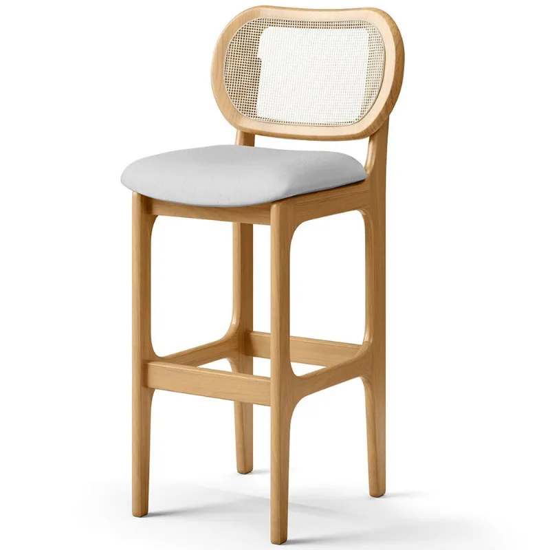 Banqueta Alta Para Cozinha Bancada Sala Tela Betta Fixa L02 Linho Cinza - Lyam - Lyam Decor
