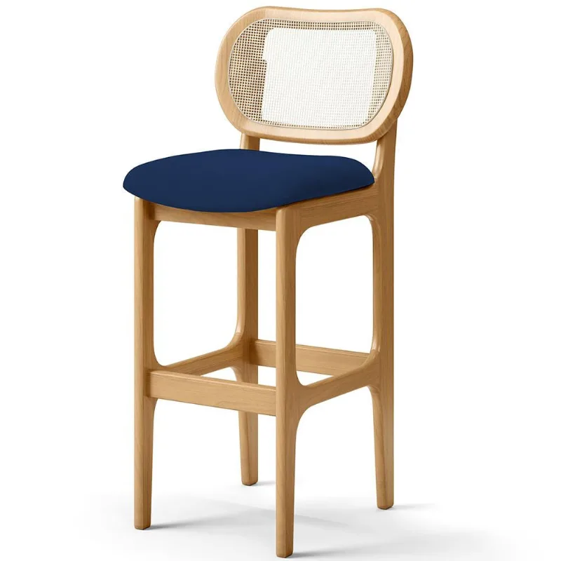 Banqueta Alta Para Cozinha Bancada Sala Tela Betta Fixa L02 Suede Azul Marinho - Lyam - Lyam Decor