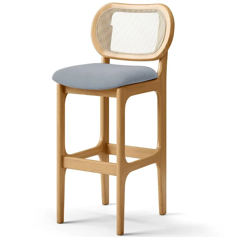 Banqueta Alta Para Cozinha Bancada Sala Tela Betta Fixa L02 Suede Cinza - Lyam - Lyam Decor