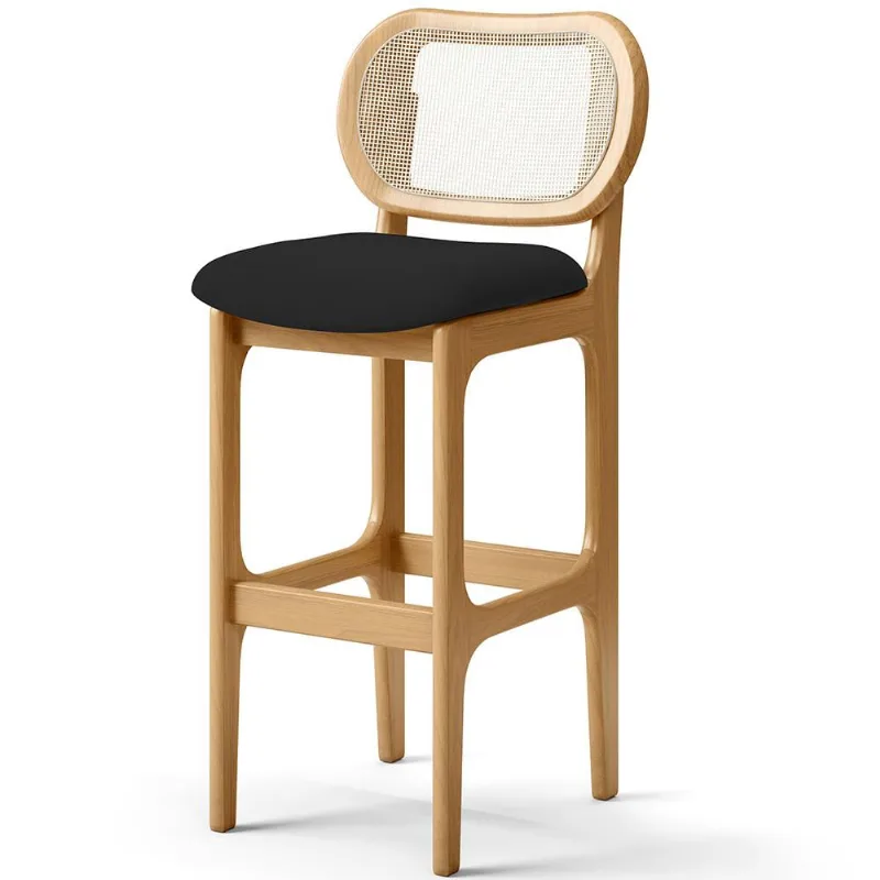 Banqueta Alta Para Cozinha Bancada Sala Tela Betta Fixa L02 Suede Preto - Lyam - Lyam Decor