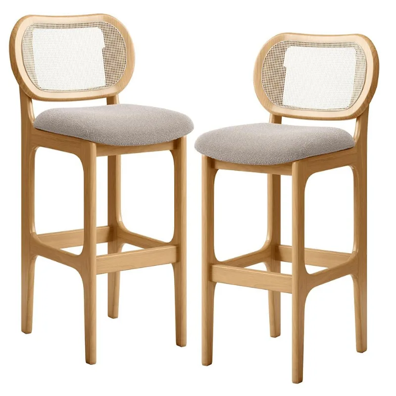 Kit 02 Banquetas Altas Para Cozinha Bancada Sala Tela Betta Fixa L02 Bouclê Creme - Lyam - Lyam Decor