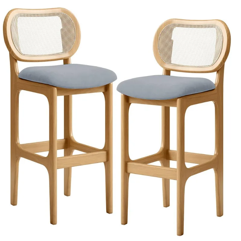 Kit 02 Banquetas Altas Para Cozinha Bancada Sala Tela Betta Fixa L02 Suede Cinza - Lyam - Lyam Decor