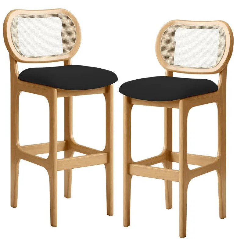 Kit 02 Banquetas Altas Para Cozinha Bancada Sala Tela Betta Fixa L02 Suede Preto - Lyam - Lyam Decor
