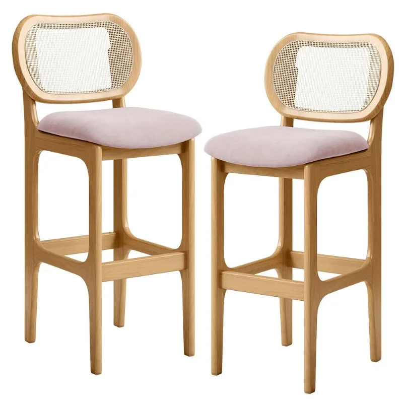 Kit 02 Banquetas Altas Para Cozinha Bancada Sala Tela Betta Fixa L02 Suede Rosê - Lyam - Lyam Decor