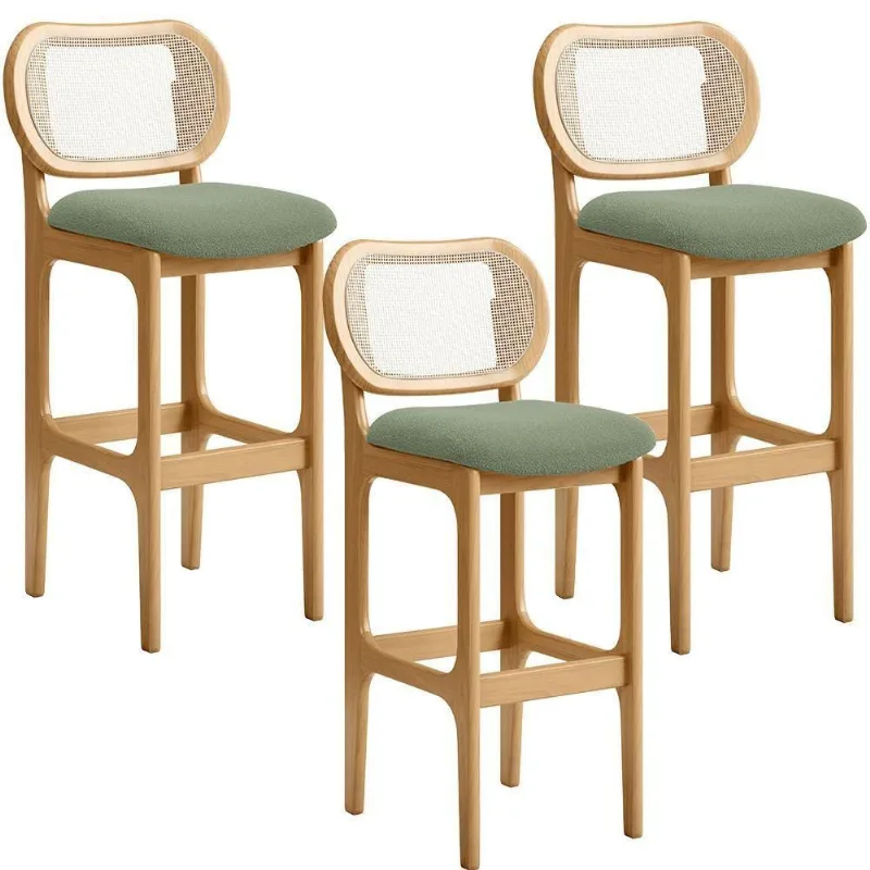 Kit 03 Banquetas Altas Para Cozinha Bancada Sala Tela Betta Fixa L02 Bouclê Oliva - Lyam - Lyam Decor