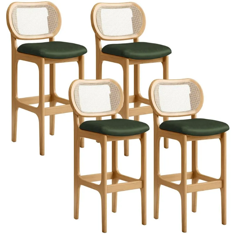 Kit 04 Banquetas Altas Para Cozinha Bancada Sala Tela Betta Fixa L02 Couríssimo Verde Musgo - Lyam - Lyam Decor