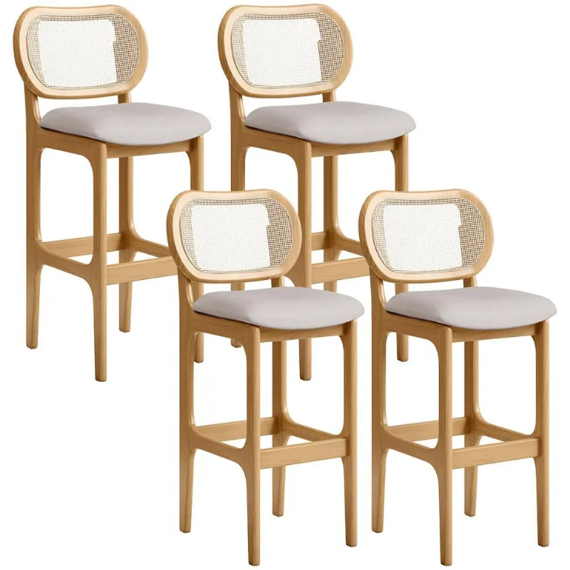 Kit 04 Banquetas Altas Para Cozinha Bancada Sala Tela Betta Fixa L02 Linho Bege - Lyam - Lyam Decor