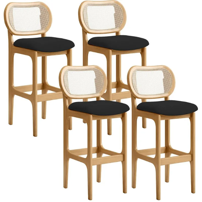 Kit 04 Banquetas Altas Para Cozinha Bancada Sala Tela Betta Fixa L02 Suede Preto - Lyam - Lyam Decor