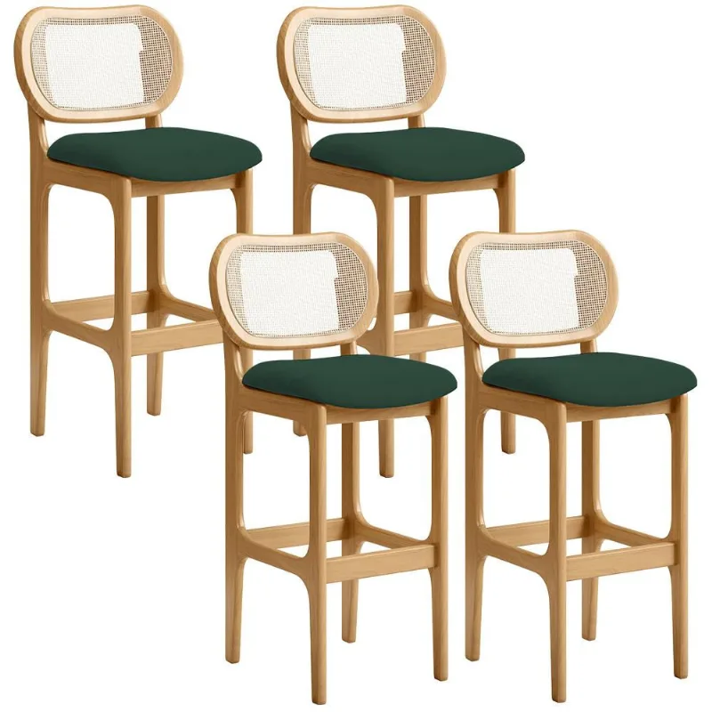 Kit 04 Banquetas Altas Para Cozinha Bancada Sala Tela Betta Fixa L02 Suede Verde Musgo - Lyam - Lyam Decor