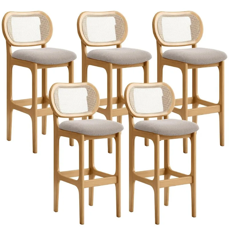 Kit 05 Banquetas Altas Para Cozinha Bancada Sala Tela Betta Fixa L02 Bouclê Creme - Lyam - Lyam Decor