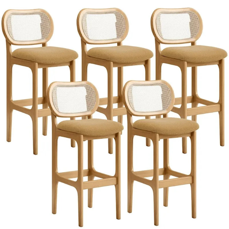 Kit 05 Banquetas Altas Para Cozinha Bancada Sala Tela Betta Fixa L02 Bouclê Mostarda - Lyam - Lyam Decor