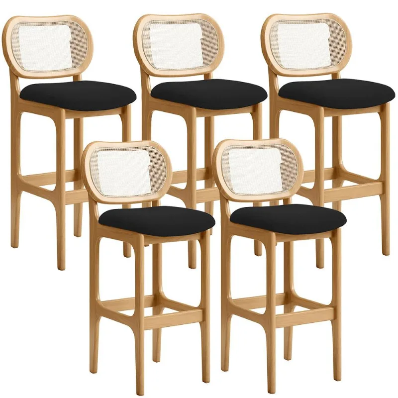 Kit 05 Banquetas Altas Para Cozinha Bancada Sala Tela Betta Fixa L02 Bouclê Preto - Lyam - Lyam Decor