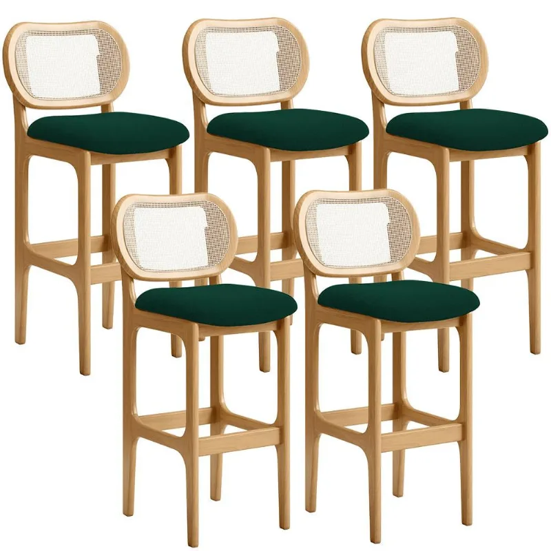 Kit 05 Banquetas Altas Para Cozinha Bancada Sala Tela Betta Fixa L02 Bouclê Verde - Lyam - Lyam Decor