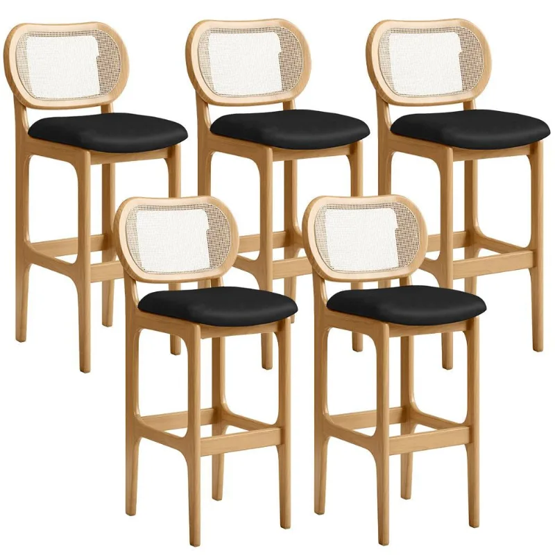 Kit 05 Banquetas Altas Para Cozinha Bancada Sala Tela Betta Fixa L02 Couríssimo Preto - Lyam - Lyam Decor