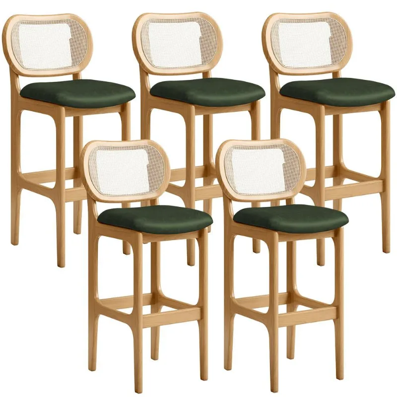 Kit 05 Banquetas Altas Para Cozinha Bancada Sala Tela Betta Fixa L02 Couríssimo Verde Musgo - Lyam - Lyam Decor