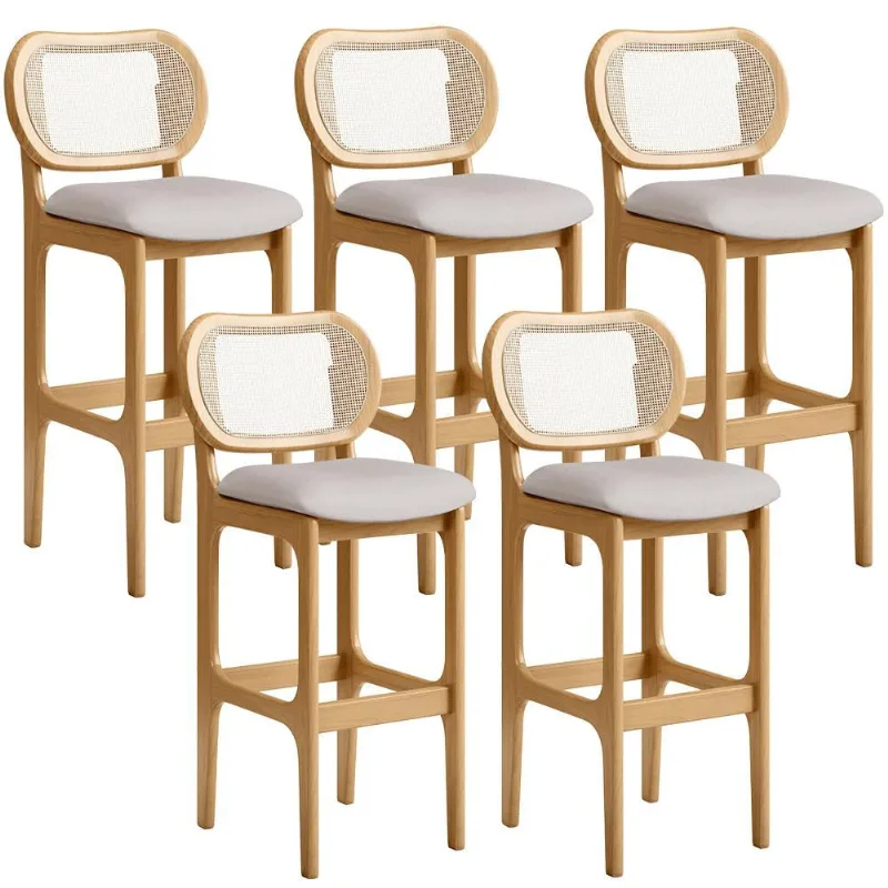 Kit 05 Banquetas Altas Para Cozinha Bancada Sala Tela Betta Fixa L02 Linho Bege - Lyam - Lyam Decor