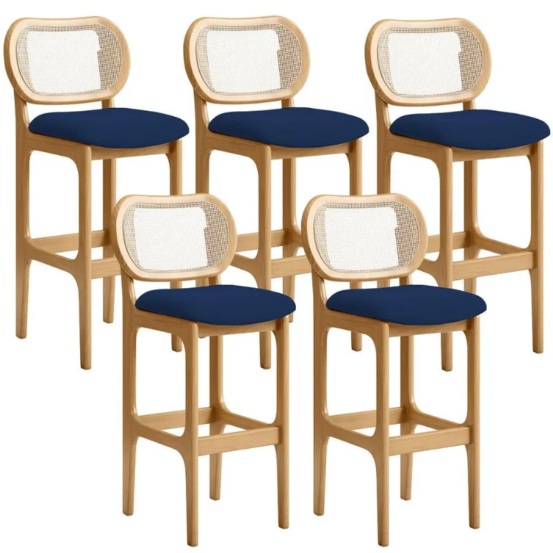 Kit 05 Banquetas Altas Para Cozinha Bancada Sala Tela Betta Fixa L02 Suede Azul Marinho - Lyam - Lyam Decor