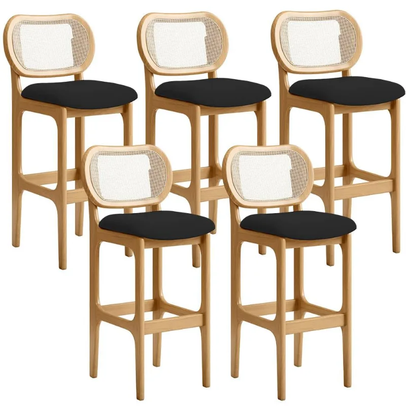 Kit 05 Banquetas Altas Para Cozinha Bancada Sala Tela Betta Fixa L02 Suede Preto - Lyam - Lyam Decor