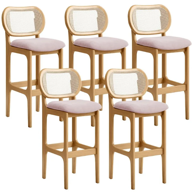 Kit 05 Banquetas Altas Para Cozinha Bancada Sala Tela Betta Fixa L02 Suede Rosê - Lyam - Lyam Decor