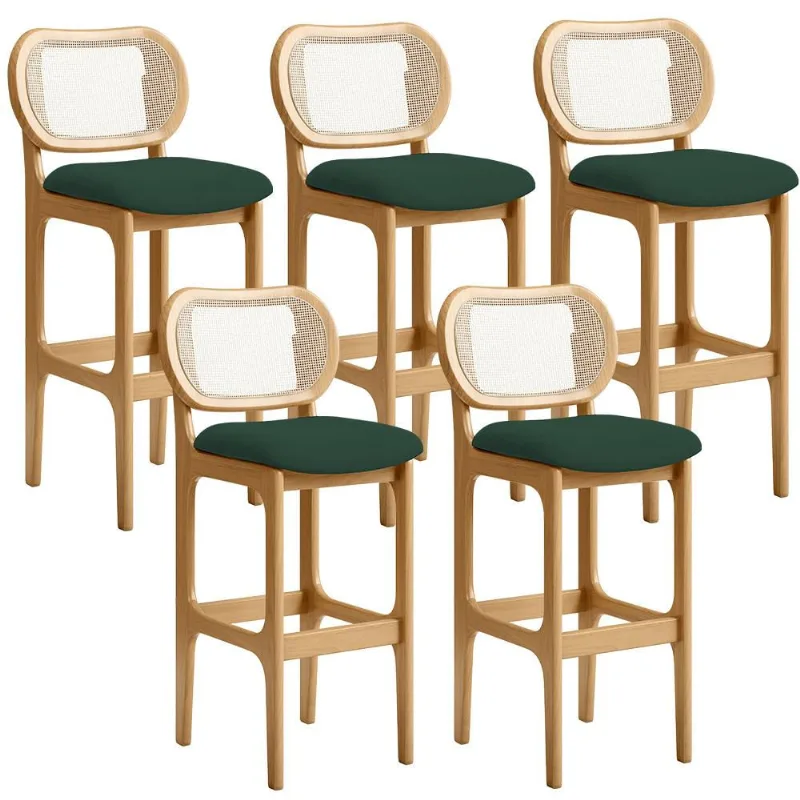 Kit 05 Banquetas Altas Para Cozinha Bancada Sala Tela Betta Fixa L02 Suede Verde Musgo - Lyam - Lyam Decor