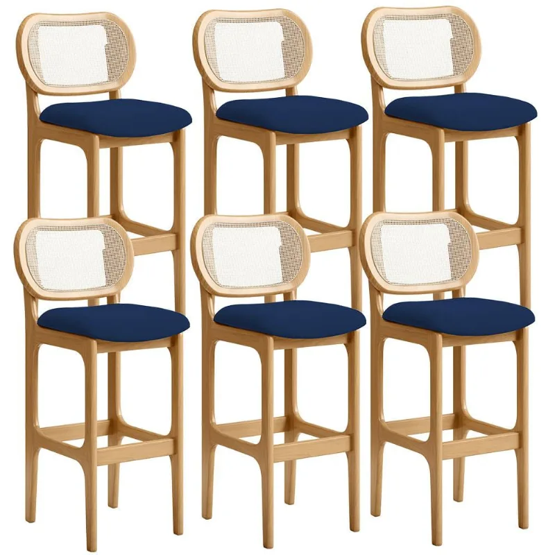 Kit 06 Banquetas Altas Para Cozinha Bancada Sala Tela Betta Fixa L02 Suede Azul Marinho - Lyam - Lyam Decor