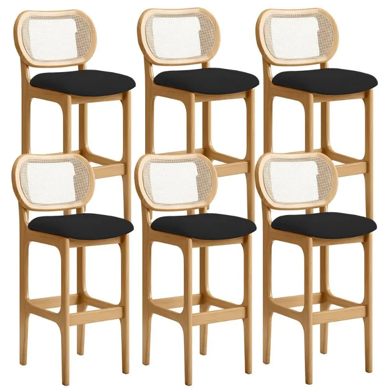 Kit 06 Banquetas Altas Para Cozinha Bancada Sala Tela Betta Fixa L02 Suede Preto - Lyam - Lyam Decor