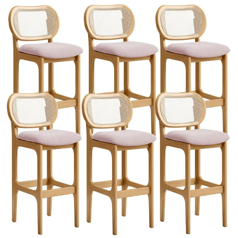 Kit 06 Banquetas Altas Para Cozinha Bancada Sala Tela Betta Fixa L02 Suede Rosê - Lyam - Lyam Decor