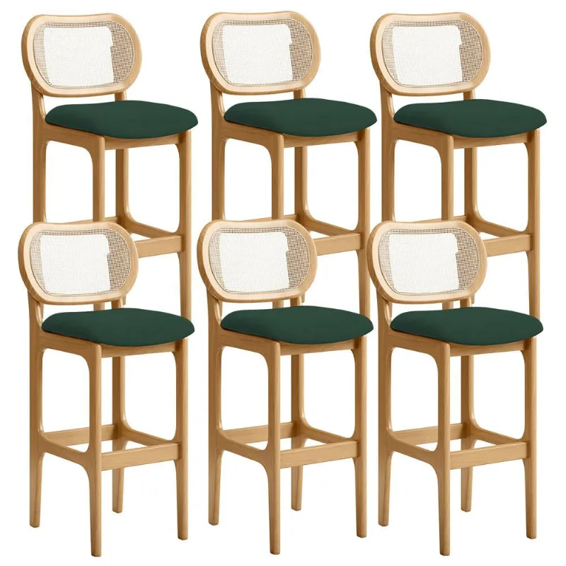 Kit 06 Banquetas Altas Para Cozinha Bancada Sala Tela Betta Fixa L02 Suede Verde Musgo - Lyam - Lyam Decor