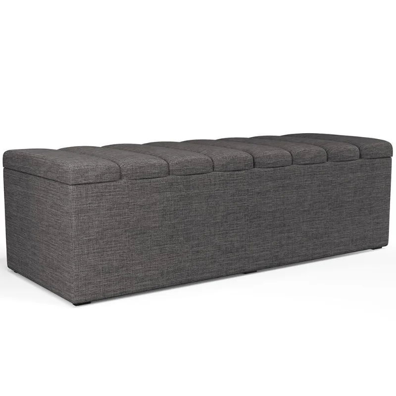 Calçadeira Recamier Baú Dália 195cm para Cama King em Linho Cinza Escuro - Lyam Decor