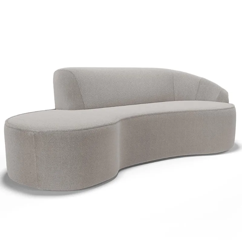 Sofá 3 Lugares Curvo Sala de Estar Living Firenze Direito D02 Bouclê Bege 210 cm B-62 - Lyam - Lyam Decor