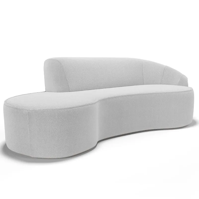 Sofá 3 Lugares Curvo Sala de Estar Living Firenze Direito D02 Bouclê Branco 230 cm B-53 - Lyam - Lyam Decor
