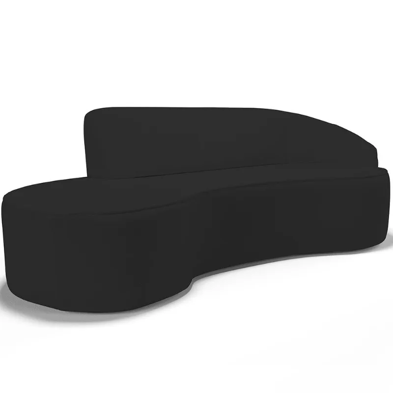 Sofá 3 Lugares Curvo Sala de Estar Living Firenze Direito D02 Corano Preto 180 cm C-05 - Lyam - Lyam Decor