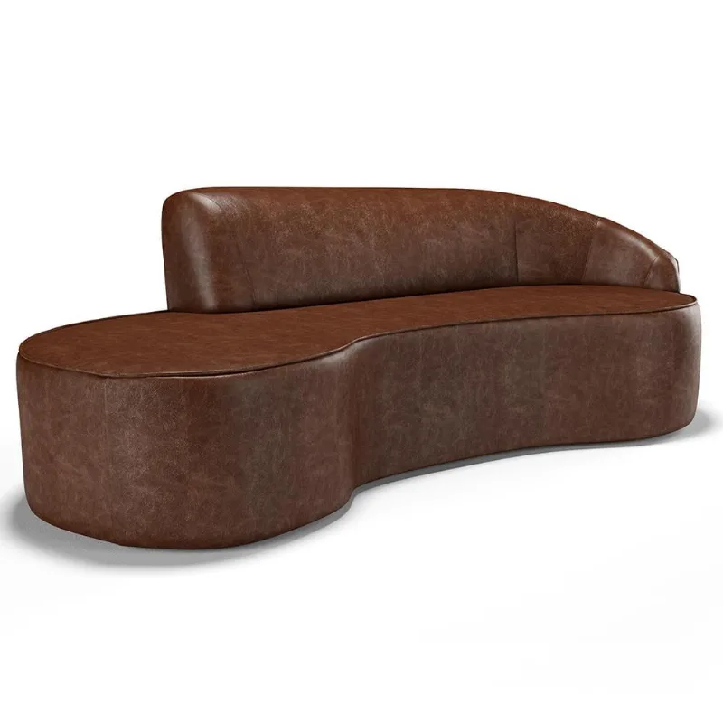 Sofá 3 Lugares Curvo Sala de Estar Living Firenze Direito D02 Couríssimo Marrom 180 cm B-38 - Lyam - Lyam Decor