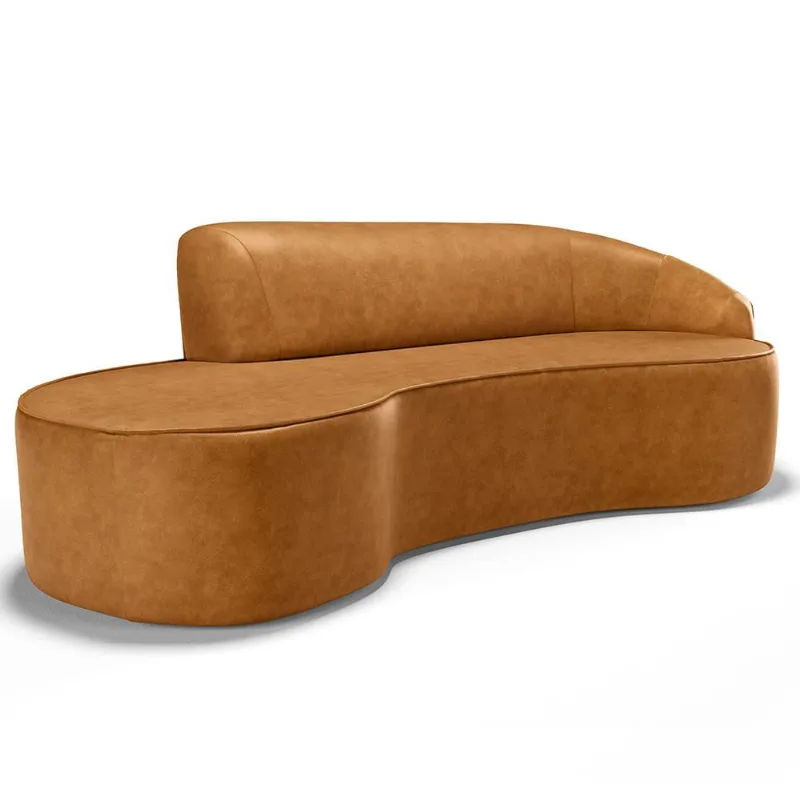 Sofá 3 Lugares Curvo Sala de Estar Living Firenze Direito D02 Couríssimo Whisky 180 cm B-90 - Lyam - Lyam Decor