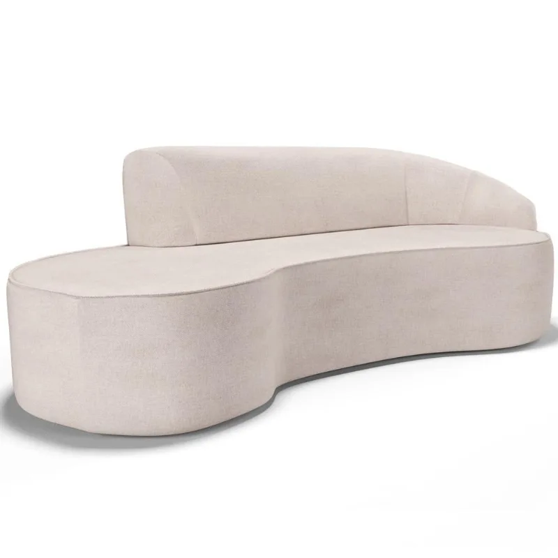 Sofá 3 Lugares Curvo Sala de Estar Living Firenze Direito D02 Linho Cru 210 cm D-461 - Lyam - Lyam Decor