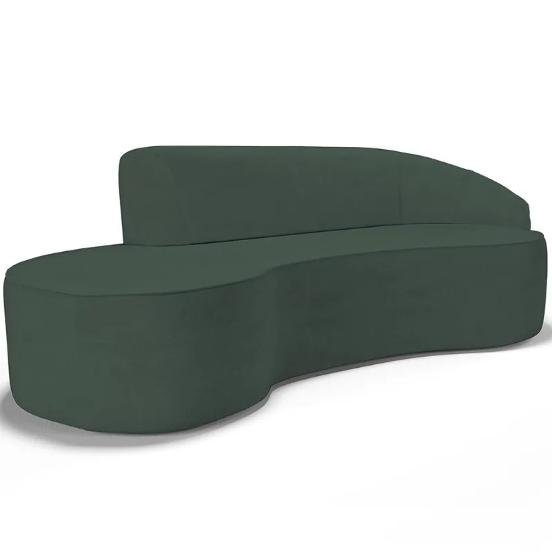Sofá 3 Lugares Curvo Sala de Estar Living Firenze Direito D02 Linho Verde Musgo 180 cm C-117 - Lyam - Lyam Decor