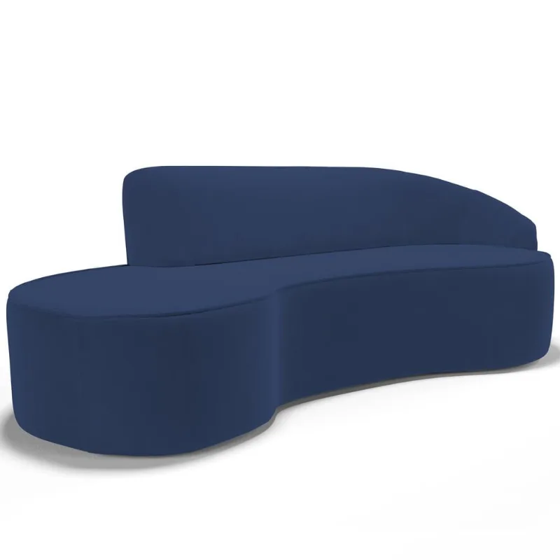 Sofá 3 Lugares Curvo Sala de Estar Living Firenze Direito D02 Veludo Azul Marinho 180 cm C-304 - Lyam - Lyam Decor