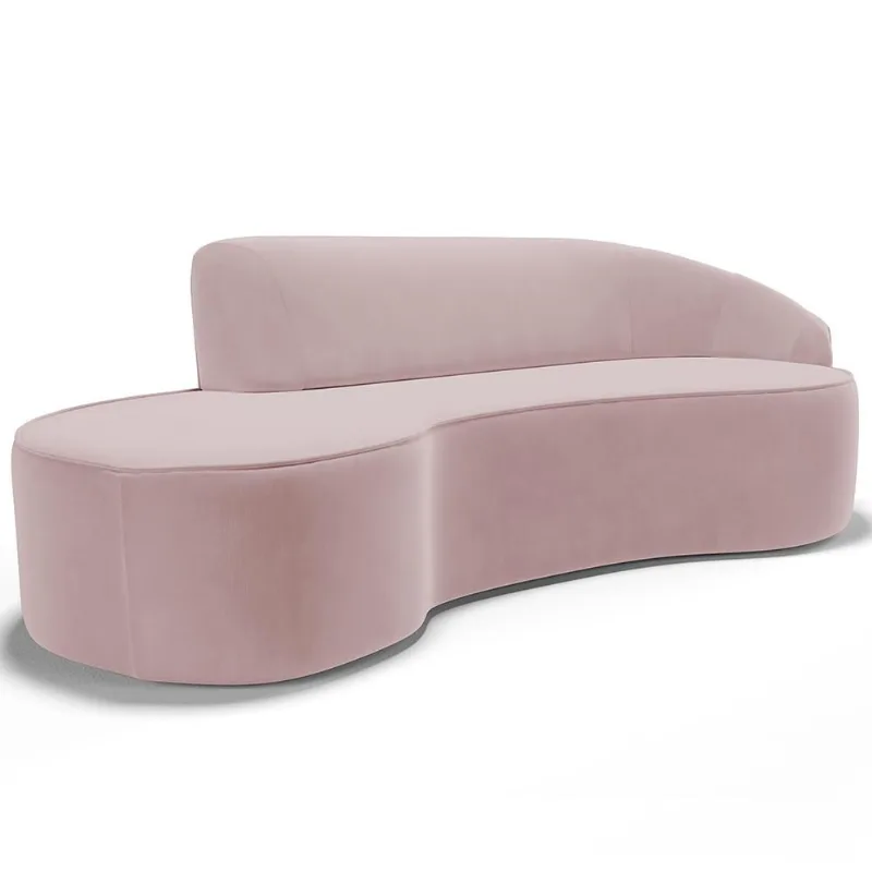 Sofá 3 Lugares Curvo Sala de Estar Living Firenze Direito D02 Veludo Rosê 210 cm C-305 - Lyam - Lyam Decor